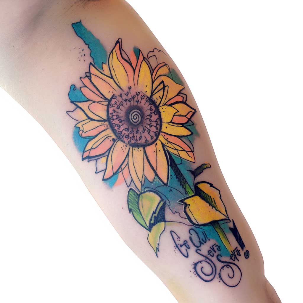 Abstract watercolor sunflower tattoo