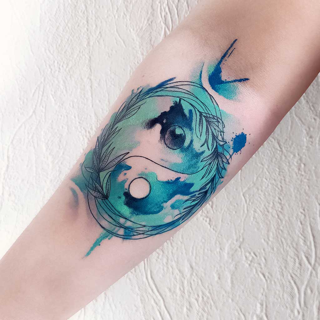 Abstract watercolor yinyan tattoo